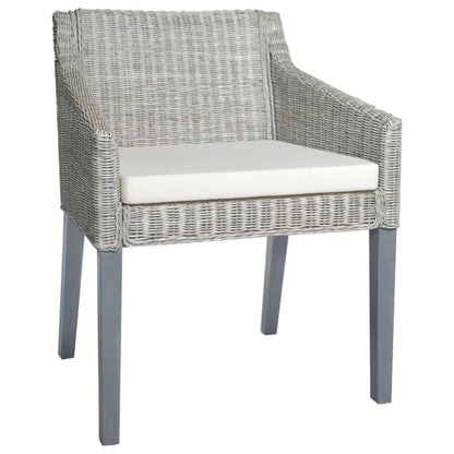 vidaXL Chaise de salle à manger avec coussin gris et rotin naturel