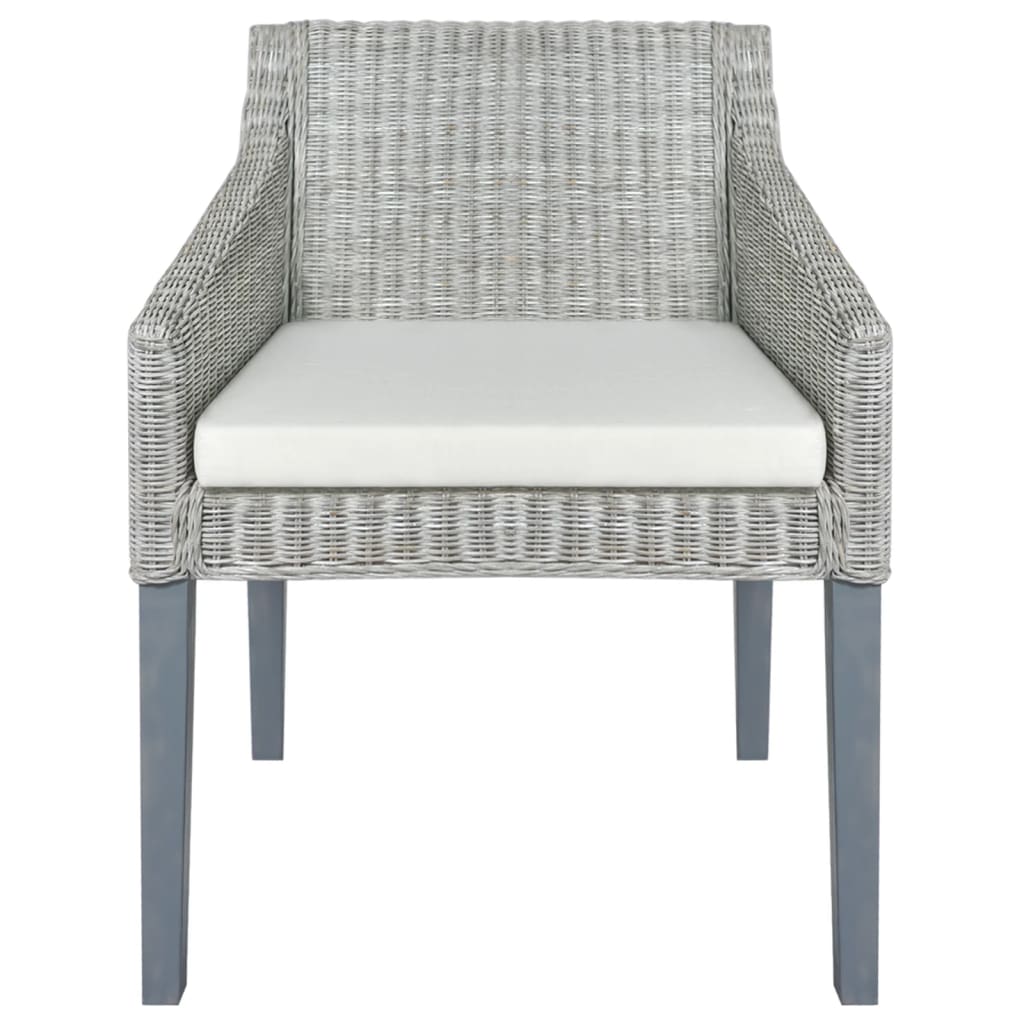 vidaXL Chaise de salle à manger avec coussin gris et rotin naturel