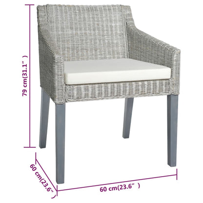 vidaXL Chaise de salle à manger avec coussin gris et rotin naturel