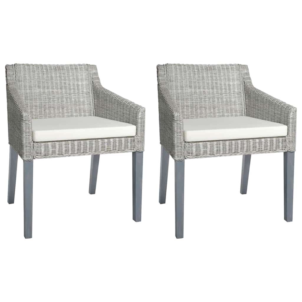 vidaXL Chaises de salle à manger avec coussins 2 pcs Gris rotin naturel