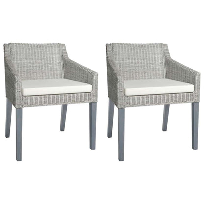 vidaXL Chaises de salle à manger avec coussins 2 pcs Gris rotin naturel