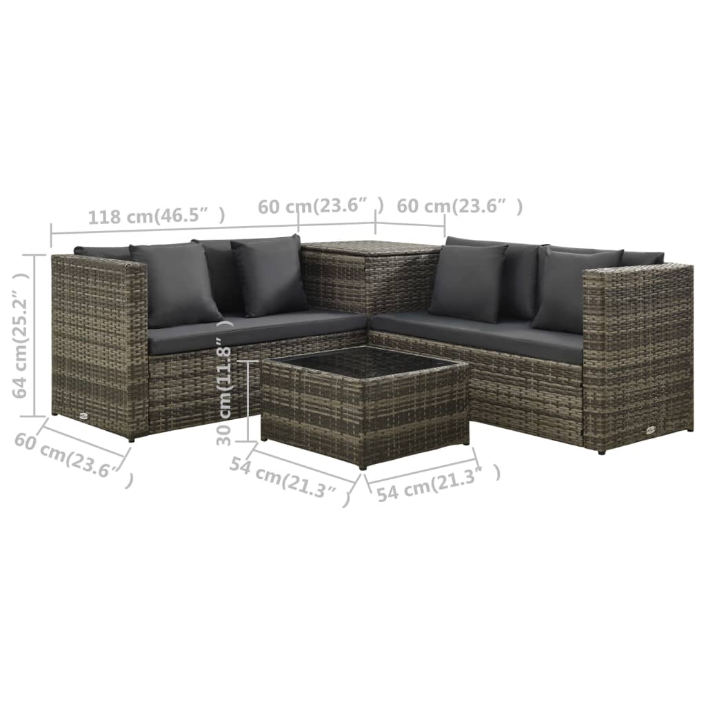 vidaXL Salon de jardin 4 pcs avec coussins résine tressée gris
