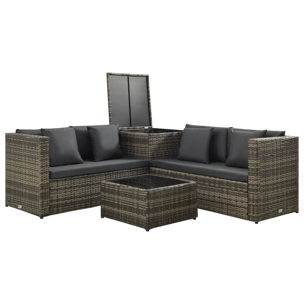 vidaXL Salon de jardin 4 pcs avec coussins résine tressée gris