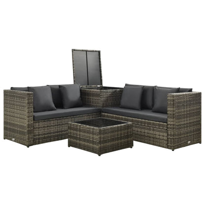 vidaXL Salon de jardin 4 pcs avec coussins résine tressée gris
