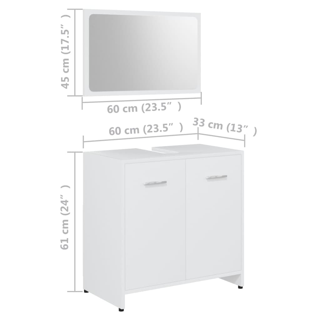 vidaXL 3-tlg. Badmöbel-Set Weiß Holzwerkstoff
