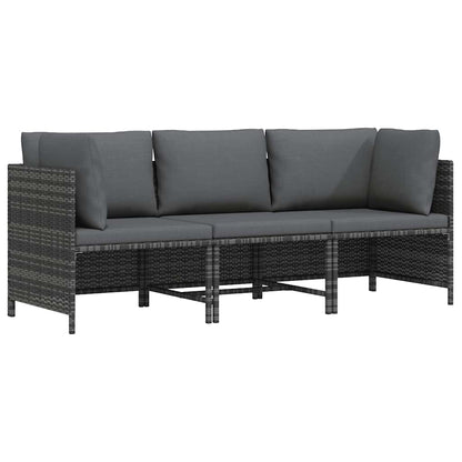 vidaXL Canapé de jardin 3 places avec coussins gris en polyrotin