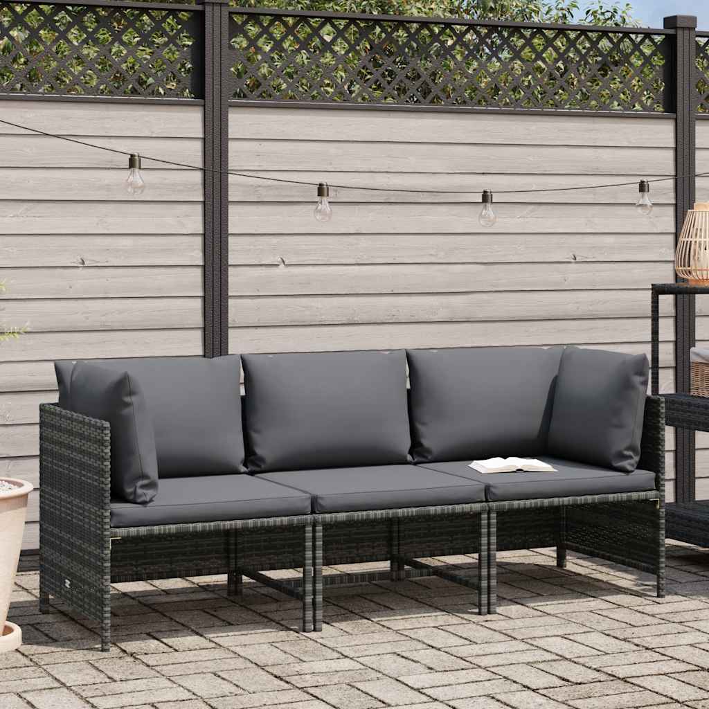 vidaXL Canapé de jardin 3 places avec coussins gris en polyrotin