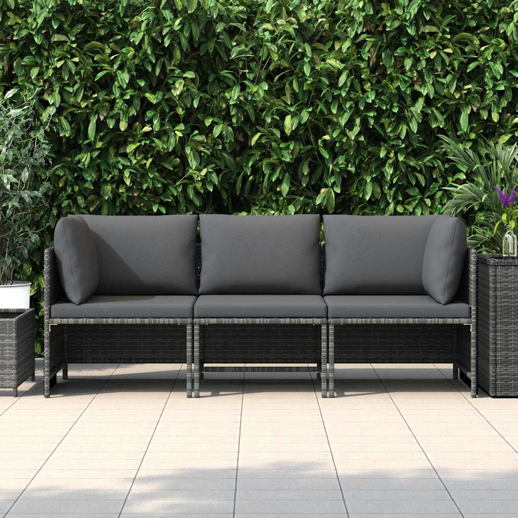 vidaXL Canapé de jardin 3 places avec coussins gris en polyrotin