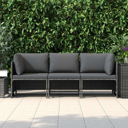 vidaXL Canapé de jardin 3 places avec coussins gris en polyrotin