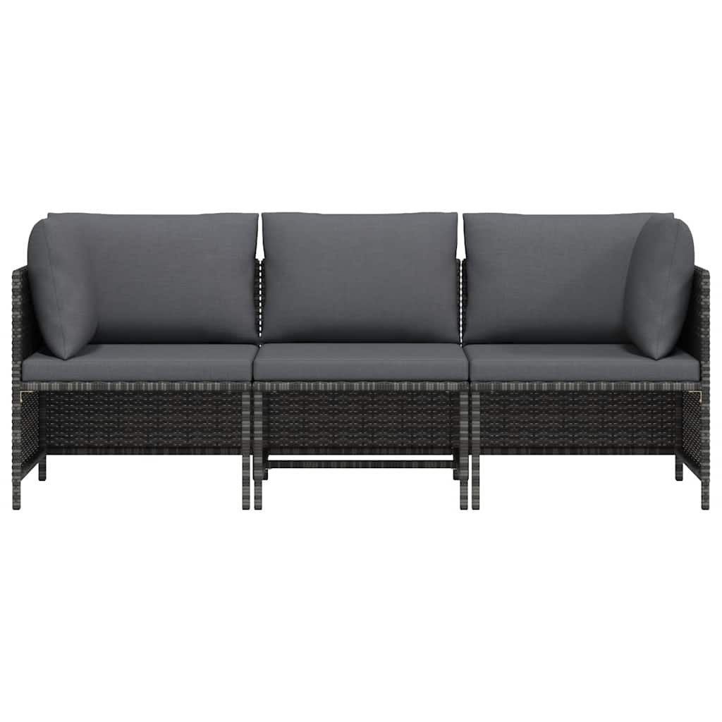 vidaXL Canapé de jardin 3 places avec coussins gris en polyrotin
