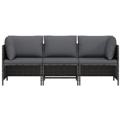 vidaXL Canapé de jardin 3 places avec coussins gris en polyrotin