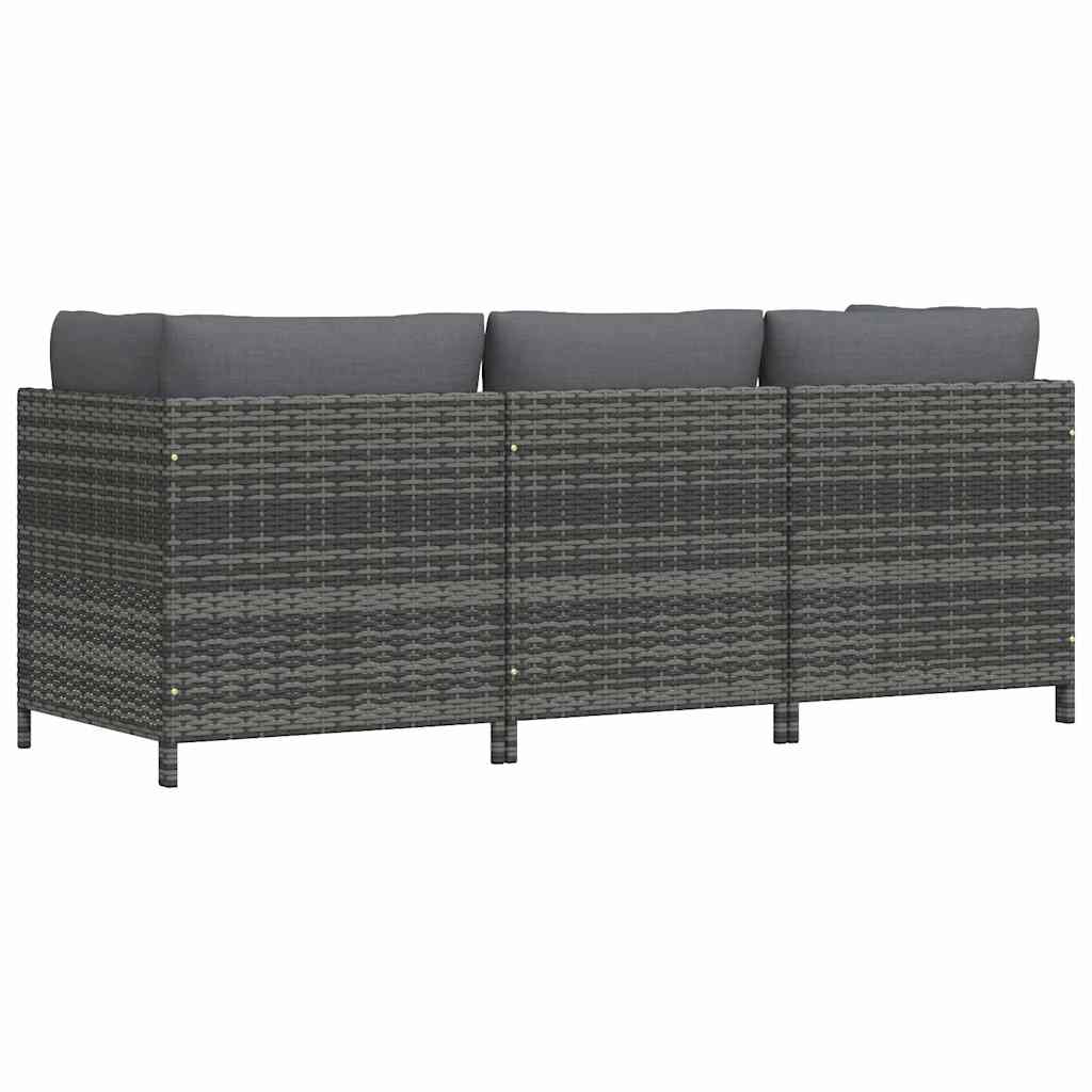 vidaXL Canapé de jardin 3 places avec coussins gris en polyrotin