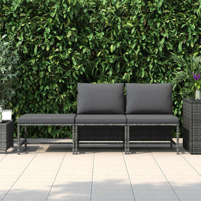 vidaXL 3-tlg. Garten-Sofagarnitur mit Kissen Grau Poly Rattan