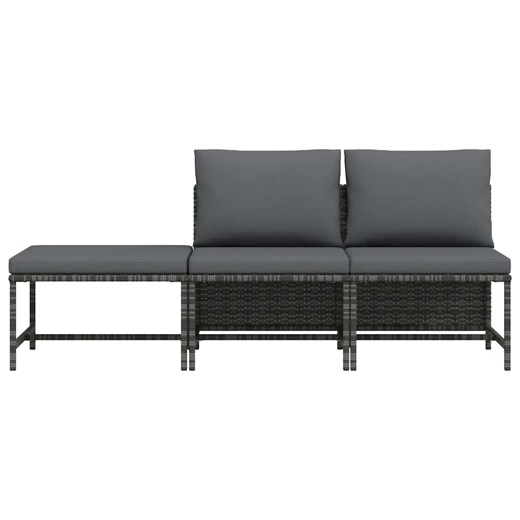 vidaXL 3-tlg. Garten-Sofagarnitur mit Kissen Grau Poly Rattan