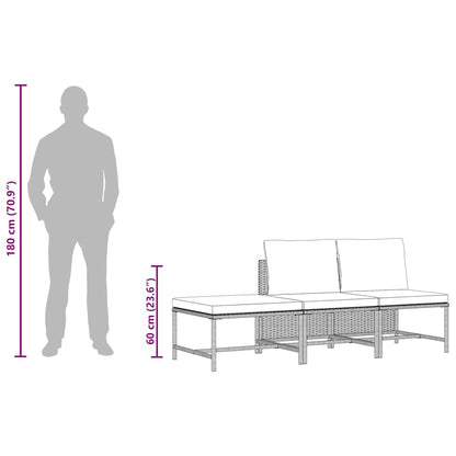 vidaXL 3-tlg. Garten-Sofagarnitur mit Kissen Grau Poly Rattan