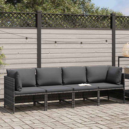 vidaXL 4-Sitzer-Gartensofa mit Kissen Grau Poly Rattan