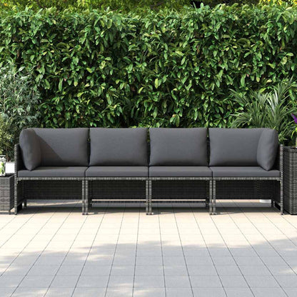vidaXL 4-Sitzer-Gartensofa mit Kissen Grau Poly Rattan
