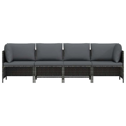 vidaXL 4-Sitzer-Gartensofa mit Kissen Grau Poly Rattan