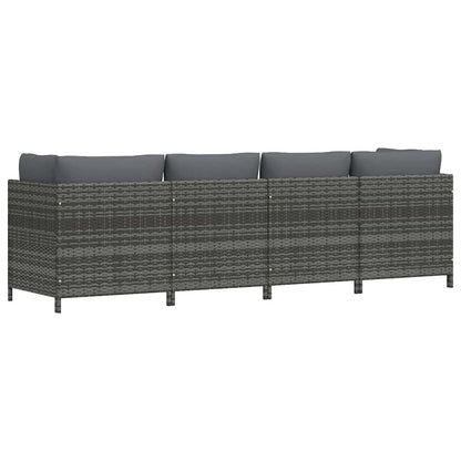 vidaXL 4-Sitzer-Gartensofa mit Kissen Grau Poly Rattan