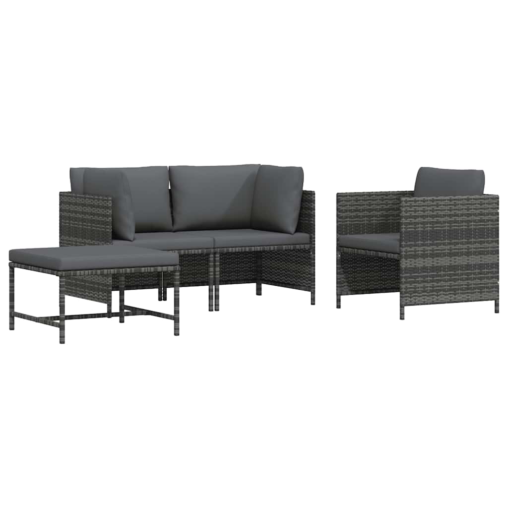vidaXL 4-tlg. Garten-Sofagarnitur mit Auflagen Poly Rattan Grau