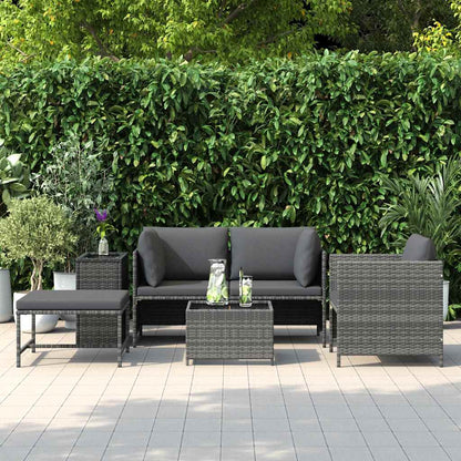 vidaXL 4-tlg. Garten-Sofagarnitur mit Auflagen Poly Rattan Grau