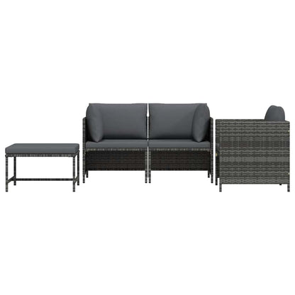 vidaXL 4-tlg. Garten-Sofagarnitur mit Auflagen Poly Rattan Grau