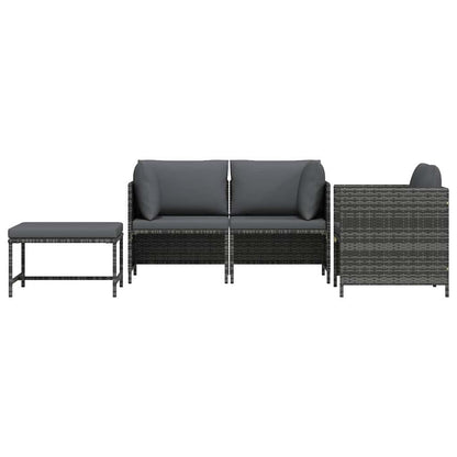 vidaXL 4-tlg. Garten-Sofagarnitur mit Auflagen Poly Rattan Grau