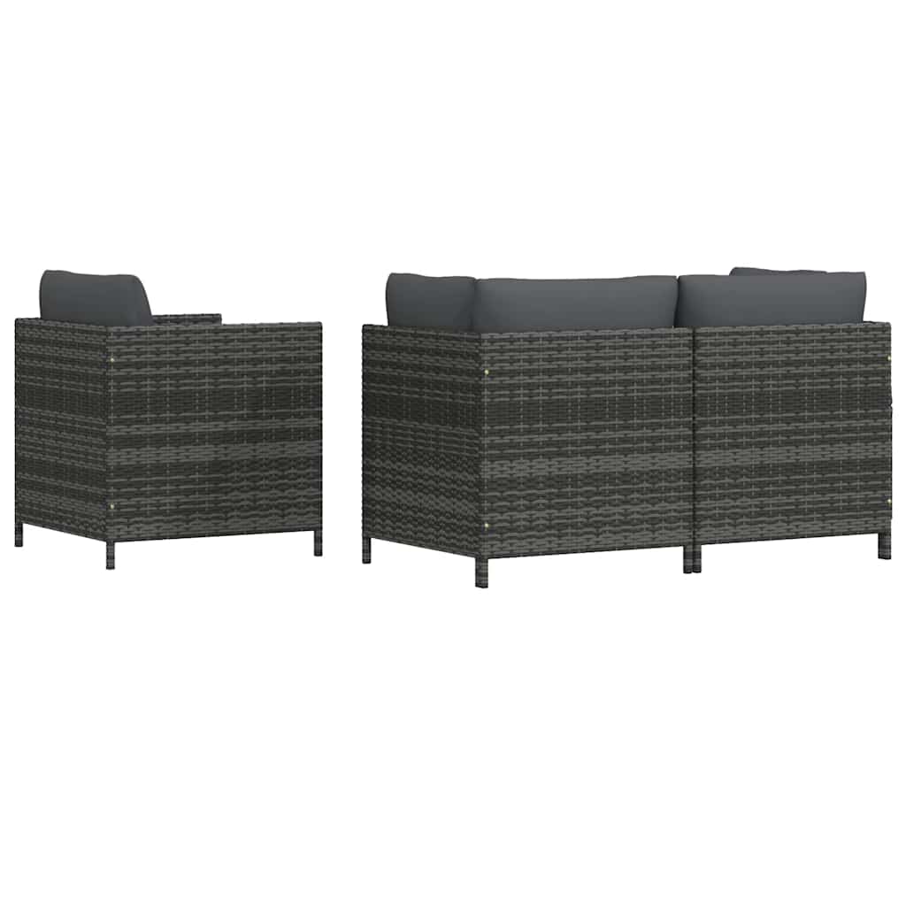 vidaXL 4-tlg. Garten-Sofagarnitur mit Auflagen Poly Rattan Grau
