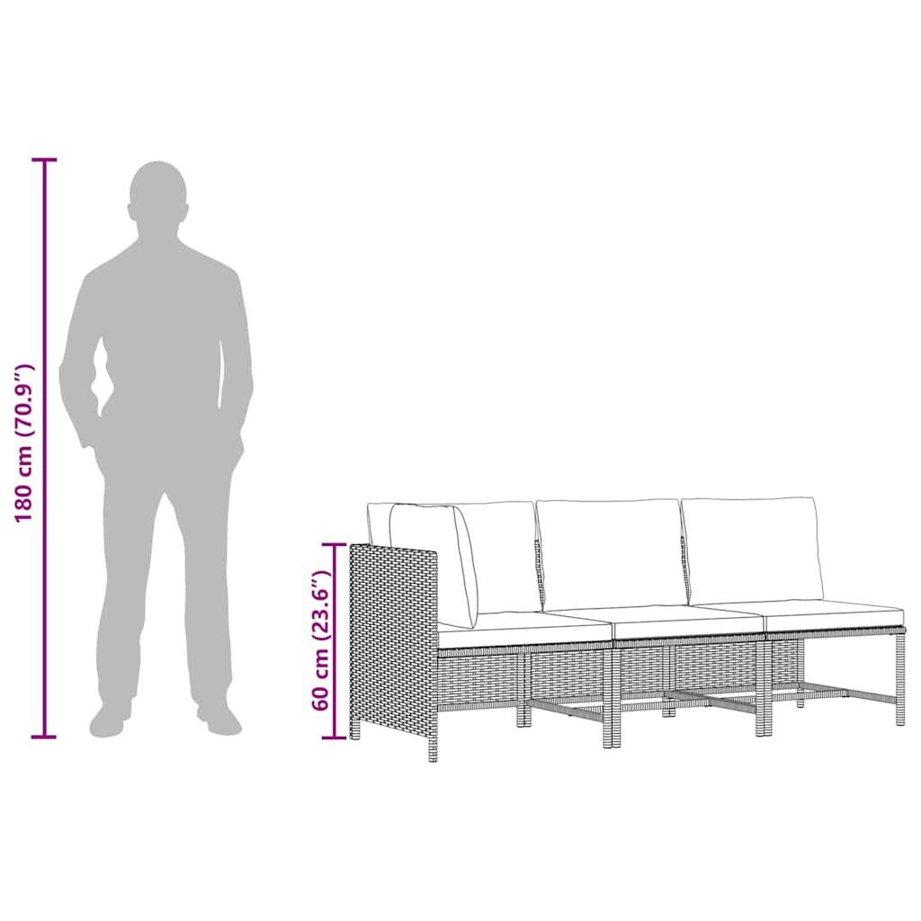 vidaXL 3-tlg. Garten-Lounge-Set mit Kissen Poly Rattan Grau