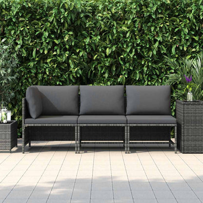vidaXL 3-tlg. Garten-Lounge-Set mit Kissen Poly Rattan Grau