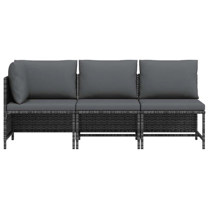 vidaXL 3-tlg. Garten-Lounge-Set mit Kissen Poly Rattan Grau