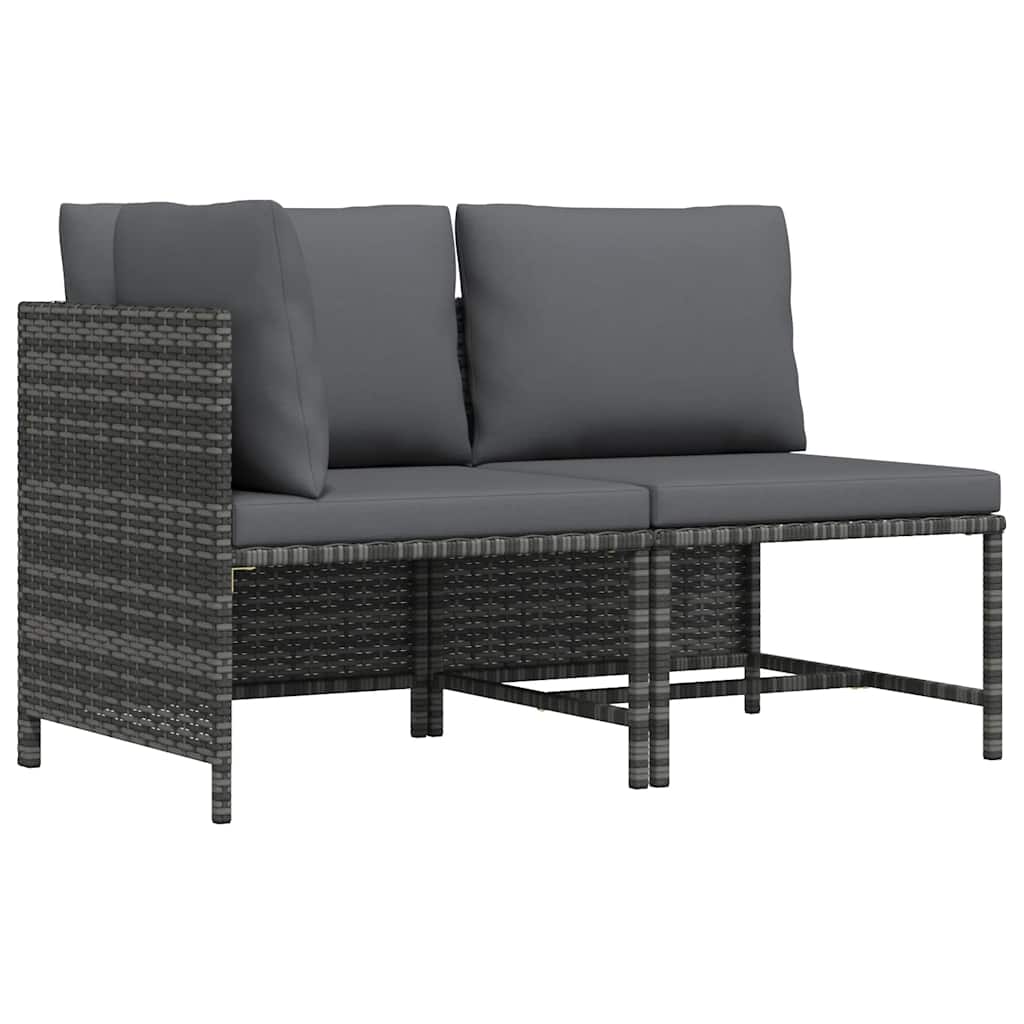 vidaXL 2-tlg. Garten-Sofagarnitur mit Auflagen Poly Rattan Grau