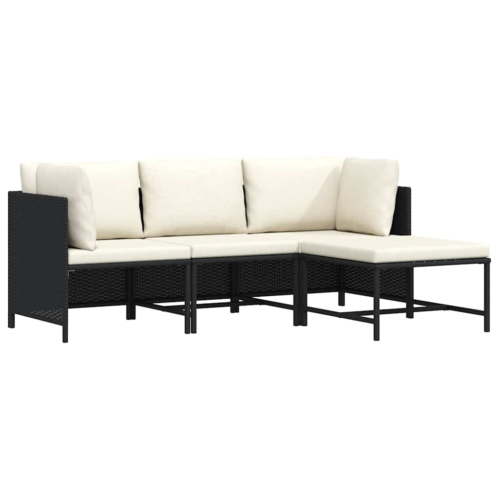 vidaXL 4-tlg. Garten-Sofagarnitur mit Auflagen Schwarz Poly Rattan