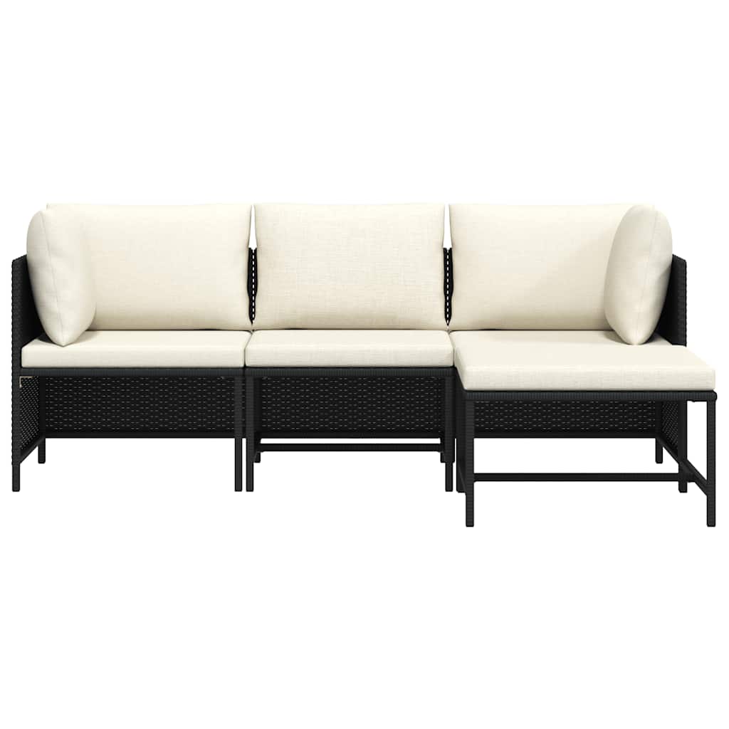 vidaXL 4-tlg. Garten-Sofagarnitur mit Auflagen Schwarz Poly Rattan