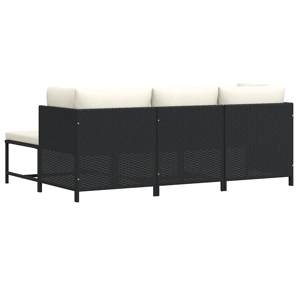 vidaXL 4-tlg. Garten-Sofagarnitur mit Auflagen Schwarz Poly Rattan