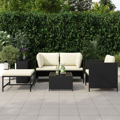 vidaXL 4-tlg. Garten-Sofagarnitur mit Auflagen Schwarz Poly Rattan