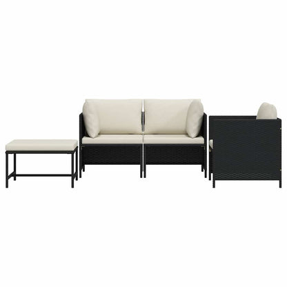 vidaXL 4-tlg. Garten-Sofagarnitur mit Auflagen Schwarz Poly Rattan
