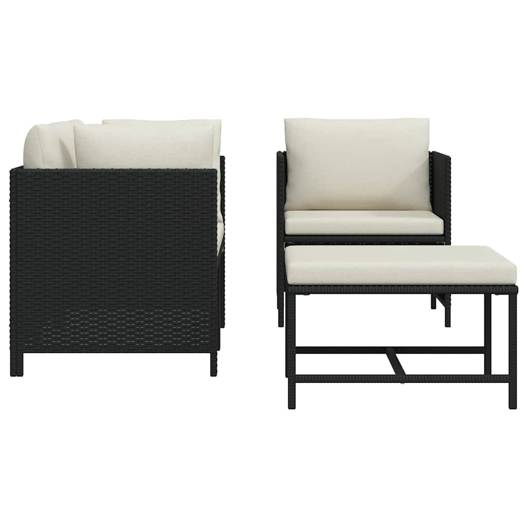 vidaXL 4-tlg. Garten-Sofagarnitur mit Auflagen Schwarz Poly Rattan