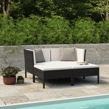 vidaXL Salon de jardin 4 pcs avec coussins résine tressée noir