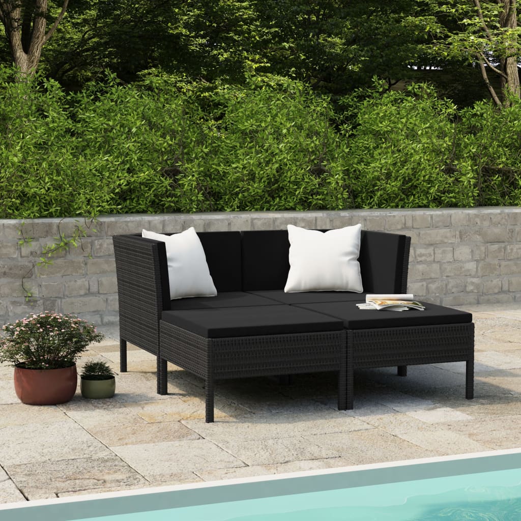 vidaXL Salon de jardin 4 pcs avec coussins résine tressée noir