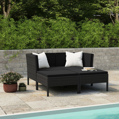 vidaXL Salon de jardin 4 pcs avec coussins résine tressée noir