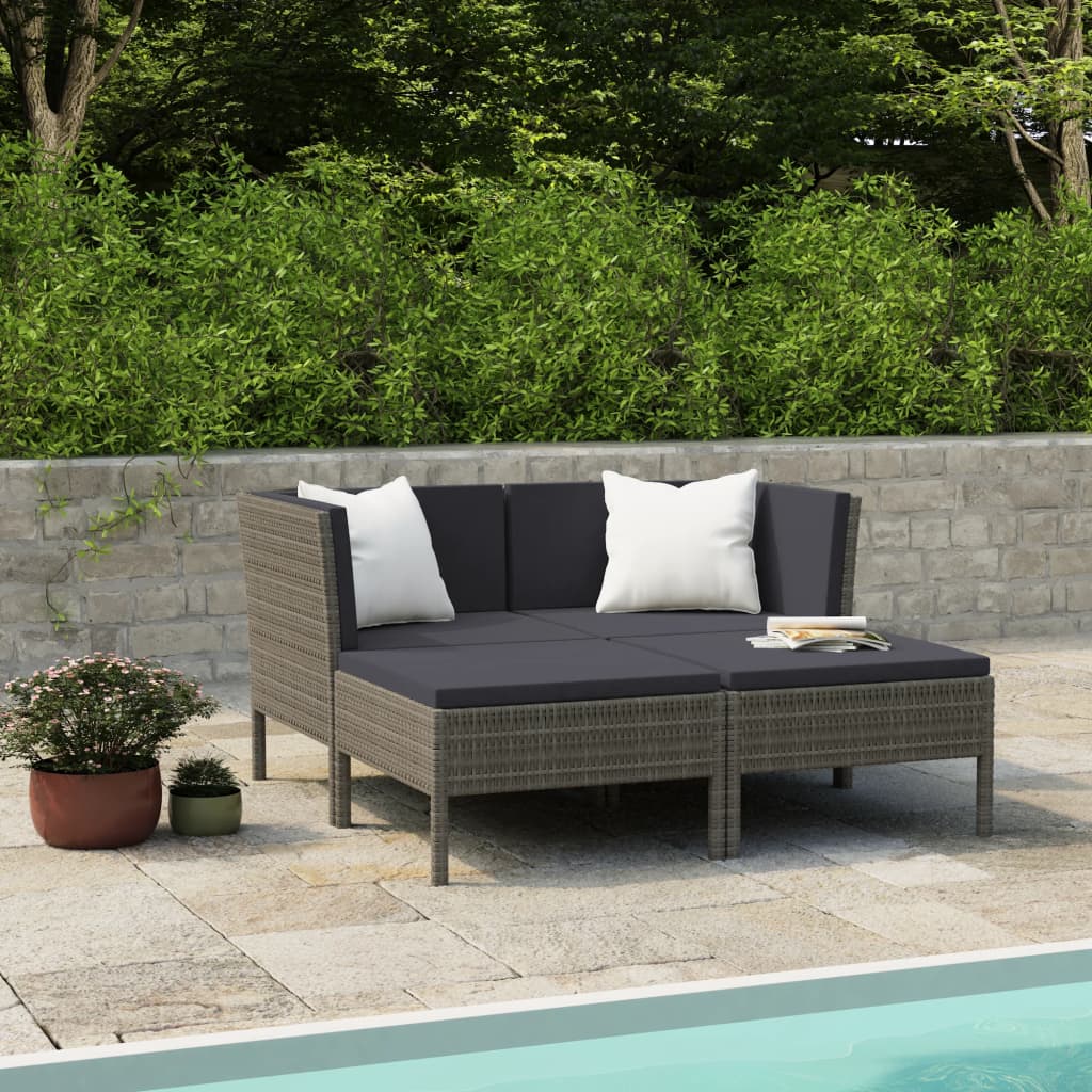 vidaXL Ensemble de jardin de 4 pièces avec coussins résine tressée gris