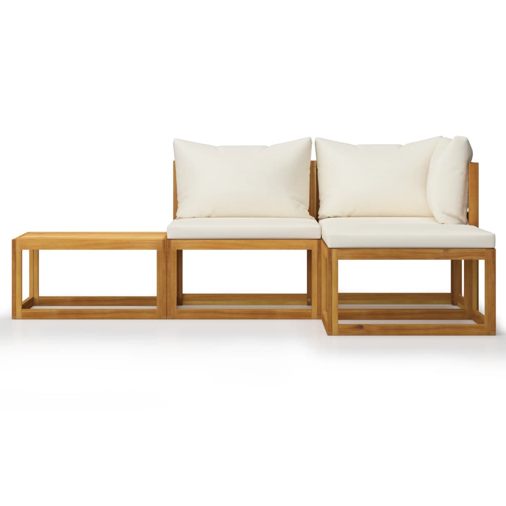 vidaXL 4-tlg. Garten-Lounge-Set mit Auflagen Creme Massivholz Akazie
