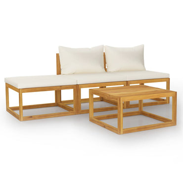 vidaXL Ensemble de mobilier de jardin 4 pcs avec coussins Crème Bois d'acacia massif