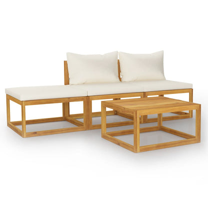 vidaXL Ensemble de mobilier de jardin 4 pcs avec coussins Crème Bois d'acacia massif