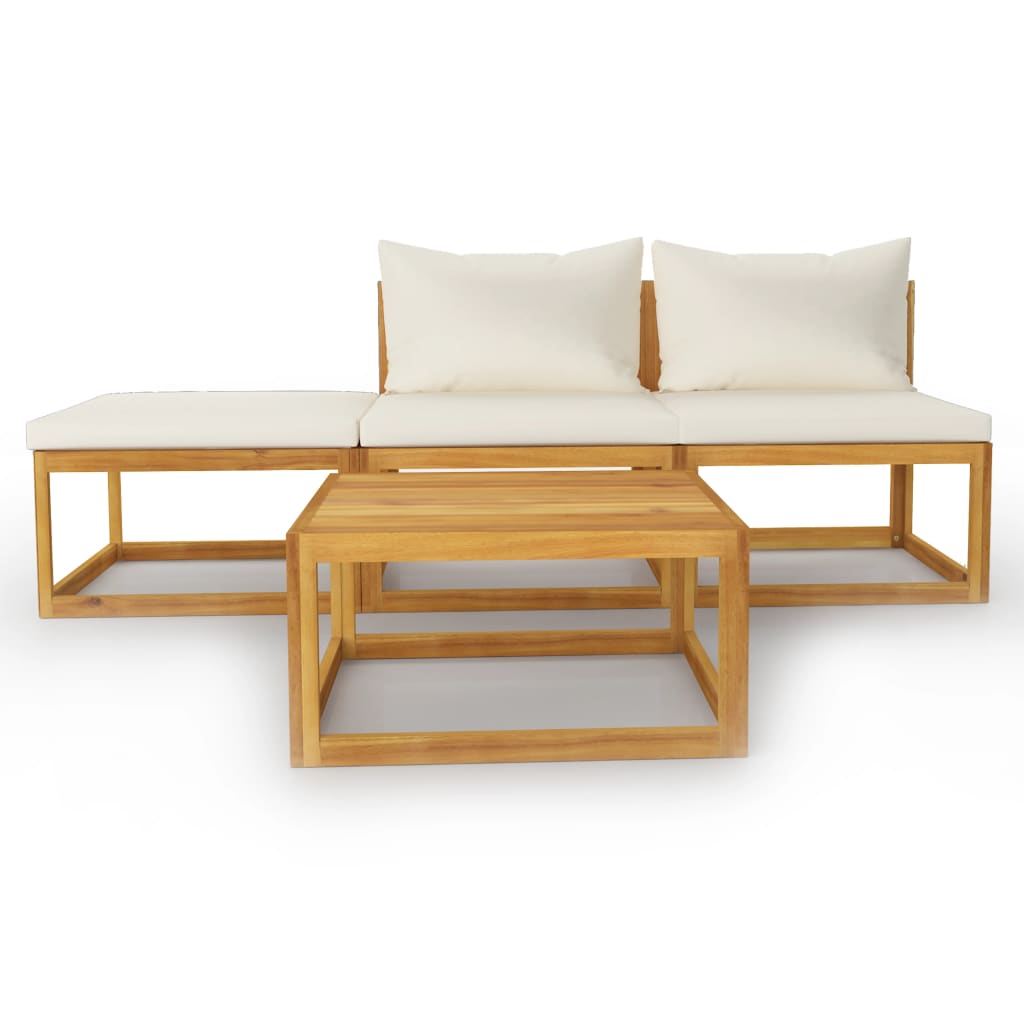 vidaXL Ensemble de mobilier de jardin 4 pcs avec coussins Crème Bois d'acacia massif
