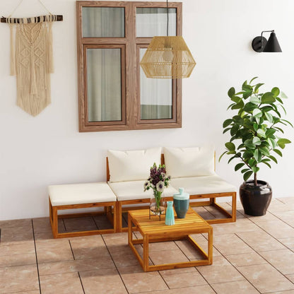 vidaXL Ensemble de mobilier de jardin 4 pcs avec coussins Crème Bois d'acacia massif