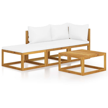 vidaXL Salon de jardin 4 pièces avec coussins Crème Bois d'acacia massif