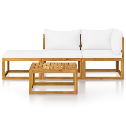 vidaXL Salon de jardin 4 pièces avec coussins Crème Bois d'acacia massif
