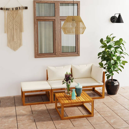 vidaXL Salon de jardin 4 pièces avec coussins Crème Bois d'acacia massif